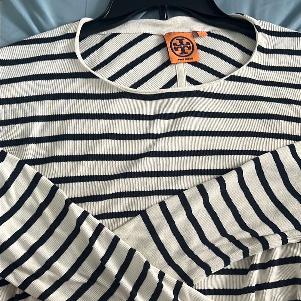 Tory Burch Black and Cream 3/4 Sleeve Top